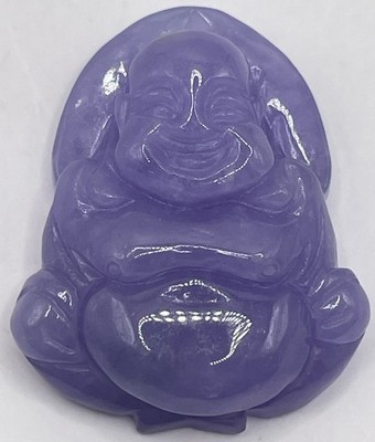 Natürlicher Lavendel Jade lachender Buddha Anhänger 17,8 g 35,2 mm