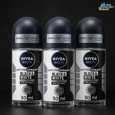 3x NIVEA MEN Black & White Original Anti-Perspirant Deodorant Roll-On 50mL UK