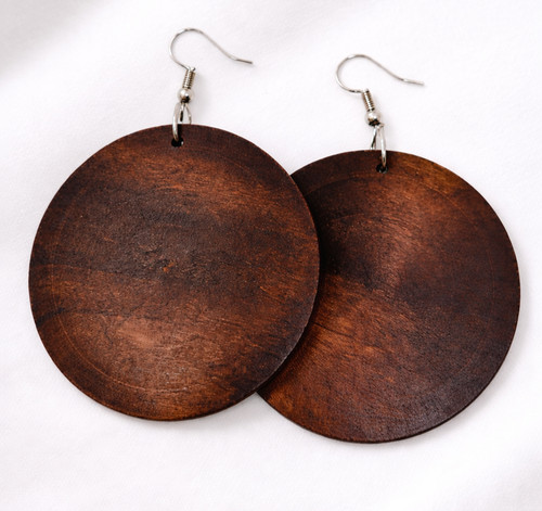 Boho Wooden Disc Earrings for Women – Handmade Afrocentric Dangle Jewelry