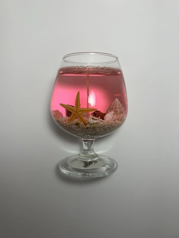 Ocean-Themed Gel Candle In Brandy Glass - Scented & Handcrafted Gift (Pink) - Image 4 of 4