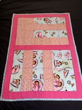 Handmade Juvenile Baby Lap Quilt Pink Spanish Girl  Flower Blocks Nursery Sweet