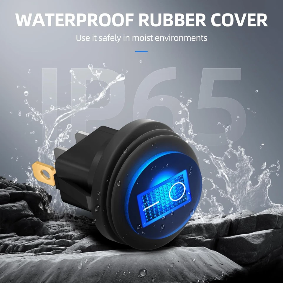 UL Listed Waterproof round Rocker Switch with Shell 12V Blue LED Rocker Toggle S - Image 4 of 4