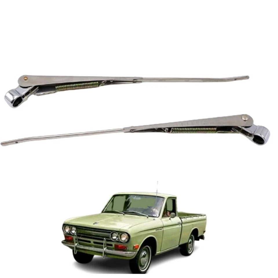 Pair Front Windshield Wiper Arms Silver For 1965-1972 Datsun Nissan 520 521 Pick - Image 3 of 4