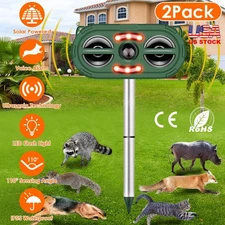 2Pack Animal Repeller Solar Ultrasonic for Farm Garden IP66 Waterproof 5 Modes
