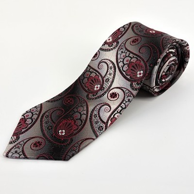 Pronto Umo Men Neck Tie 100% Silk  Paisley 58'' x 3.25'' Red Gray Spanish Artsy