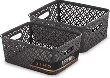Grey Medium Plastic Storage Baskets Multi-Use Organizer Bin Built-in Handles