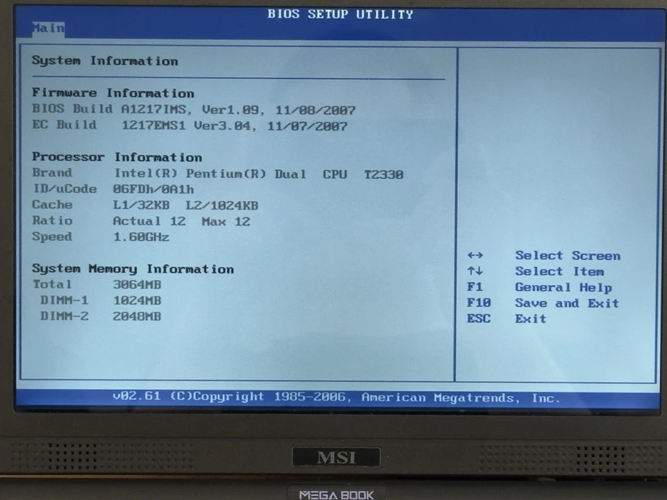 MSI MegaBook Notebook VR201 defekt – Pentium Dual T2330, 3GB RAM, ohne HDD/OS - Bild 3 von 4