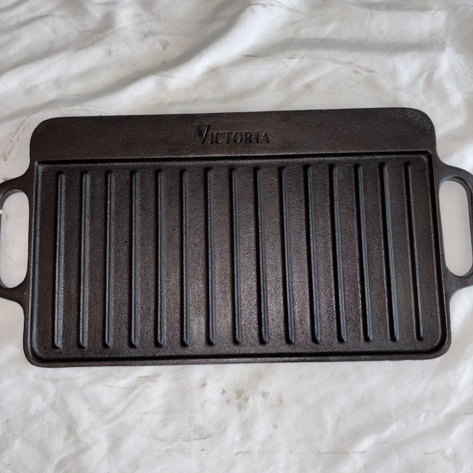 RESTORED Rectangular Cast Iron Double Burner Griddle, Reversible SEASONED