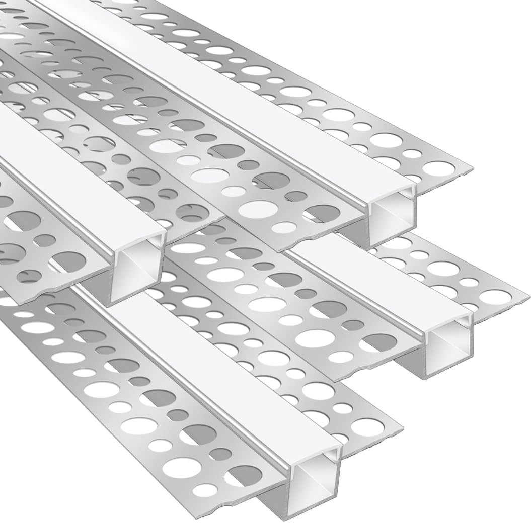 LEDLightsWorld Plaster-in Aluminum LED Profile, 4 Pack 3.3ft/1M with Milky Diff