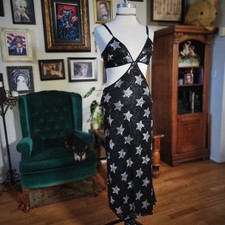 Nasty Gal Collection Black Sequins Stars Cutout Maxi Dress Glam Party