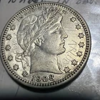 New Listing1908 D Silver Barber Quarter With Damage In Field