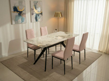 5 Piece San Diego Marble Dining Table with 4 Emily Champaign Faux Leather Chairs