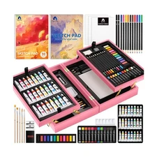 VigorFun Art Supplies, Deluxe Wooden Art Set Crafts Drawing Painting Kit with...