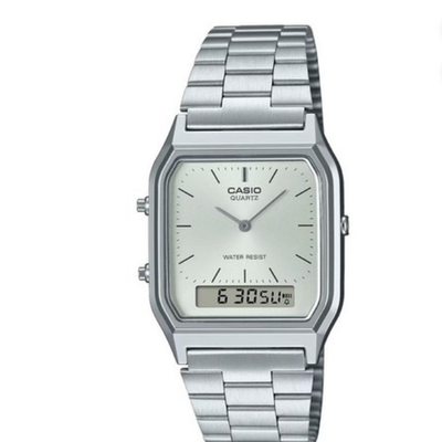 #ad #ad Casio Vintage AQ 230A 7A Dual Time Silver Metal Band White Dial Retro Watch New $55.00