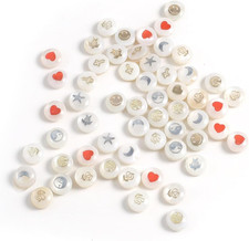 50 Pcs round Shape Natural Shell Beads Different Patterns Painted for Jewelry Ma