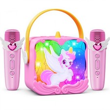 Unicorn Karaoke Machine with Wings  Castle Lights,2 Gem Microphones  5 Voic...