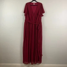 Baltic Born Kristina Chiffon Burgundy Maxi Dress Womens 3X Tie Waist