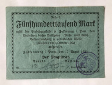 Notgeld Falkenburg na Pomorzu, Złocieniec, 500 000 marek z 17. sierpień 1923 seria 2