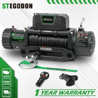 STEGODON 13000LBS Electric Winch 12V Synthetic Rope Towing Truck Trailer OffRoad