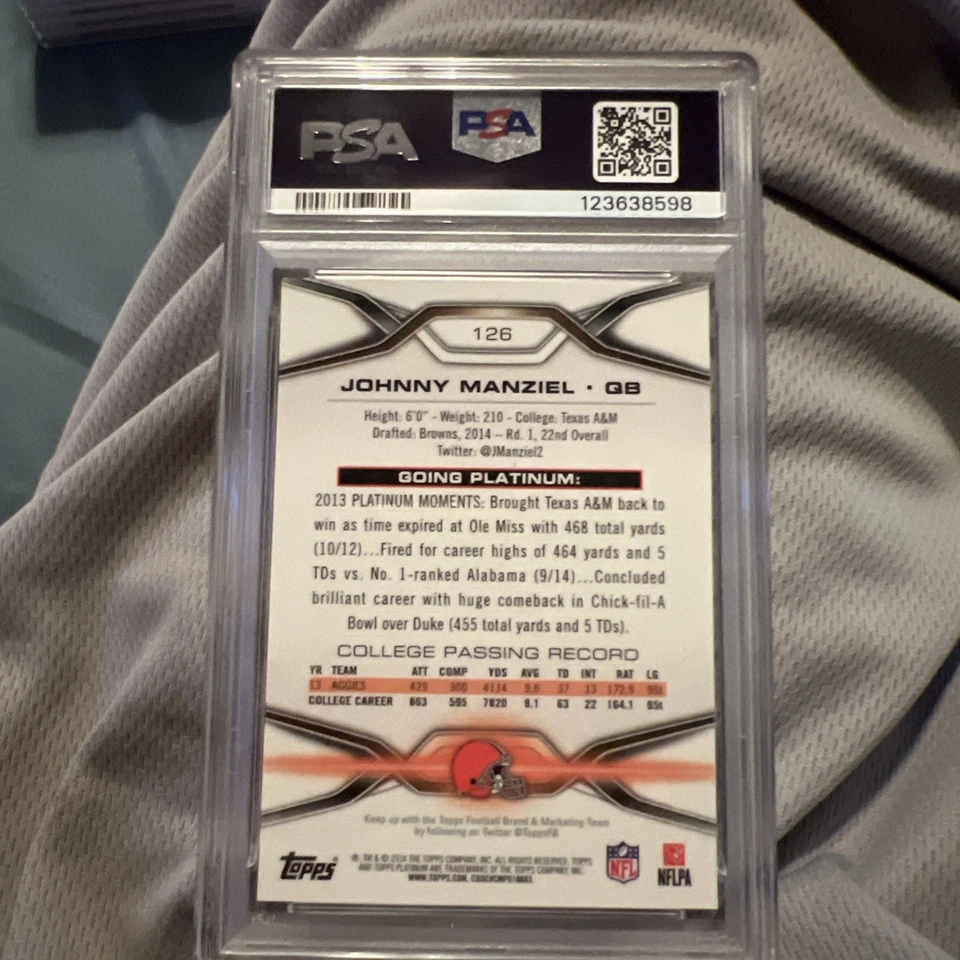 2014 Topps Platinum Johnny Manziel Gold Refractor /50 Rookie Card RC #126 - Image 2 of 3