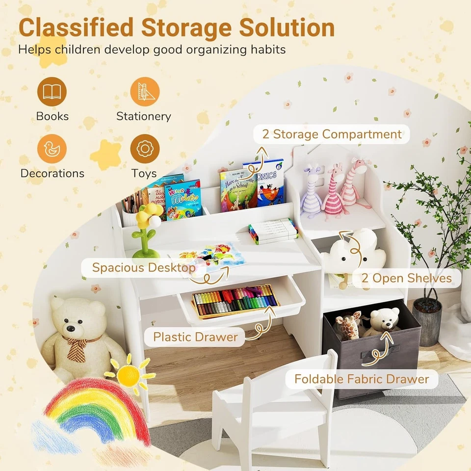 Kids Study Desk & Chair Set with Storage Drawers, Organizer & Ergonomic Design - Image 2 of 4