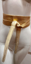 Vintage 70s Belt Sash Gold Lame Metallic Waist S/M 27 1970s Glam OBI WRAP KIMONO