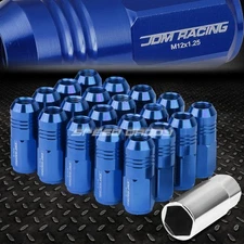 JDM CLOSED-END ALUMINUM BLUE 20 LUG NUTS SET+ADAPTER M12X1.25 20MM OD/50MM TALL