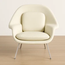 Eero Saarinen Knoll Full-Size Womb Chair White Leather With Ottoman