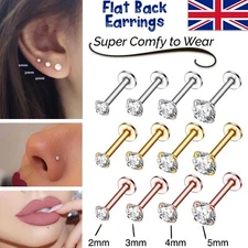 Cartilage Earrings Stud Gem Flat Disc Back Tragus Nose Helix Labret Piercing UK