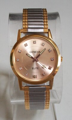 Men's Dressy Casual Stretch Band Gold & Silver Finish Fashion Wrist Watch