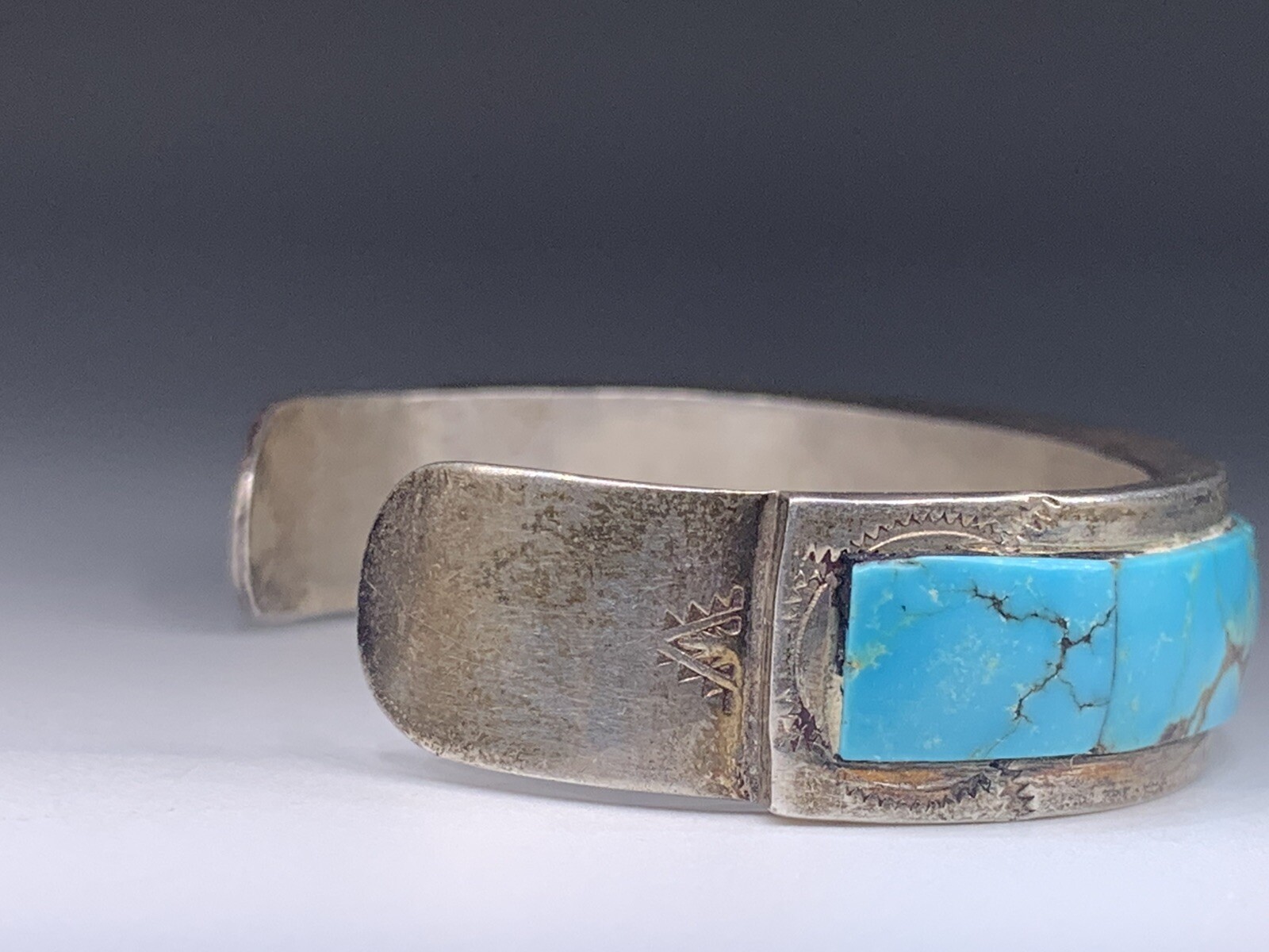 SILVER WOLF Signed Sterling Silver Turquoise Cuff… - image 8