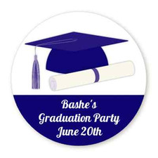 Blue Graduation Cap Diploma - Personalized Graduation Round Sticker Labels