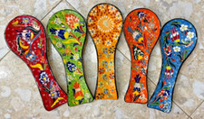 Hand Painted Floral Ceramic Spoon Rest Colorful Design Kitchen Decor Handmade T