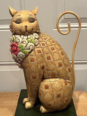 Jim Shore Large Sitting Cat Red Flower Statue 17.5