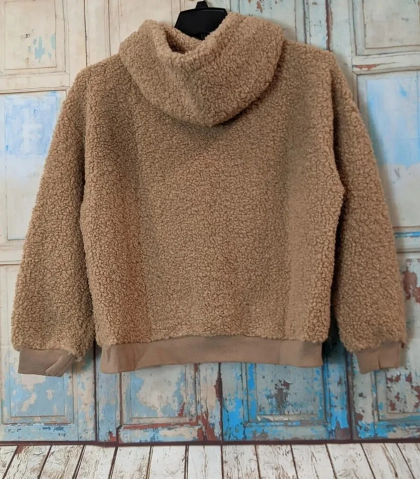 Sudadera con capucha pulóver con bolsillo frontal de lana manga larga tostada talla grande exuberante para mujer Foto 2 de 4