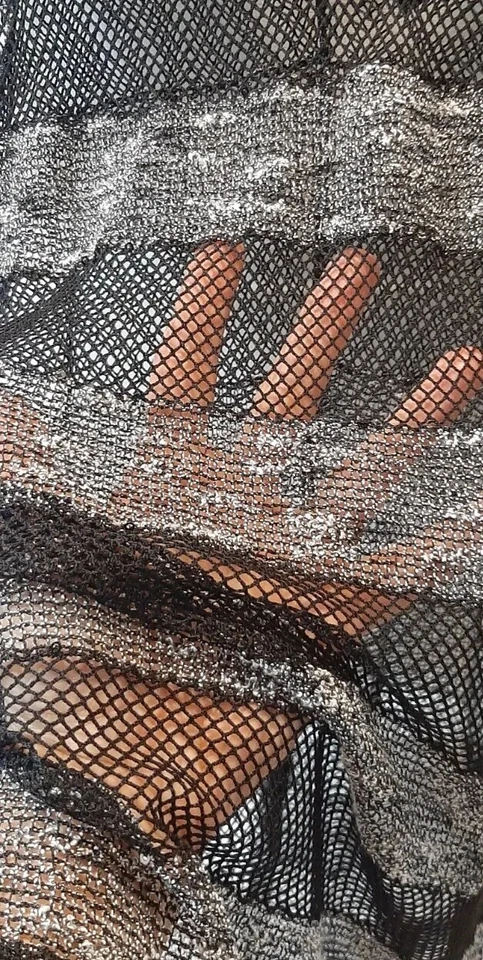 Guess Sz M Sheer Fishnet Tank Top Knit Beach Cover Up Striped Top Sequin Sexy - Image 4 of 4