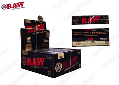 AUTHENTIC Raw Classic Black KINGSIZE SLIM  Unrefined Rolling Papers 50 Packs