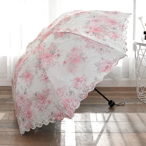 Flower Lace Umbrella Anti-UV Waterproof 3Folding Embroidery Parasol Wedding Prom - Picture 15 of 21