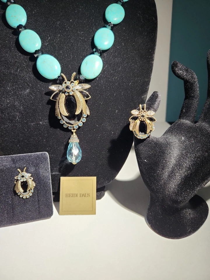Anillo Heidi Daus Piedra Negra Cuentas Color Turquesa Talla 6 Foto 2 de 4