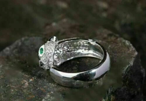 2.00 Ct Round Cut Simulated Green Emerald Engagement Ring 14k White Gold Finish - Image 4 of 4