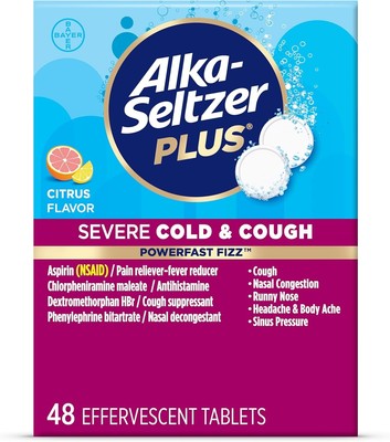 Alka-Seltzer Plus Severe,Cold & Cough Medicine For Adults,PowerFast Fizz Citrus
