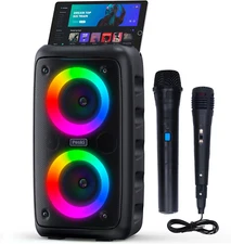 Portable Karaoke Machine, Bluetooth Speaker w/ 1 Wireless Microphone 1 Wired Mic