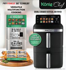 KönigChef  XXL 12.4L Dual Basket Double Drawer Vertical Air Fryer, 2800W