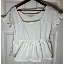 Madewell White Textured Peplum Square Neck Flutter Sleeve Top Women's XS