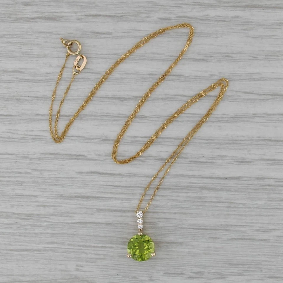2.15ctw Peridot White Sapphire Pendant Necklace 10k Yellow Gold 18.25" - Image 3 of 4