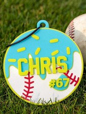 Personalized Baseball Tag - Customized Baseball Drip Keychain - Backpack Tag