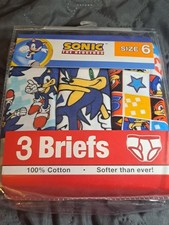 New Sonic the Hedgehog Underwear Underpants Boys 3 Briefs Size 6 100 Cotton HTF