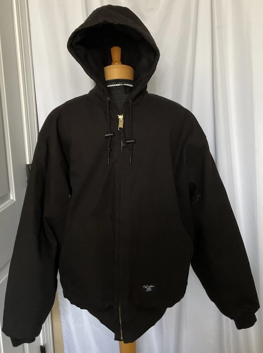 Walls Work Wear Mens Large Tall Hooded Jacket Black Insulated Workwear Full Zip