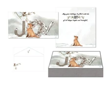 LPG Performing Arts Joy Fox Mini Glitter Christmas Cards with Envelopes, 14-Pack