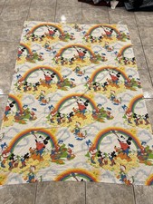 VTG 80s Disney Mickey Mouse & Friends Rainbow Painting Twin Flat Sheet USA MADE